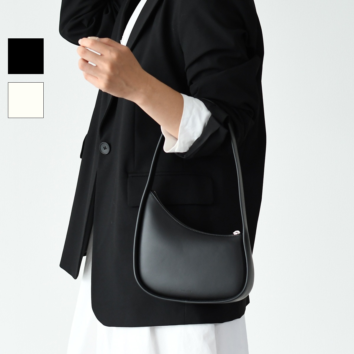 THE ROW ザ ロウ バッグ ハーフムーン Half Moon レザー ショルダーバッグ ハンドバッグ W1249 L52 レディース ブラック アイボリー ハーフムーン プレゼント