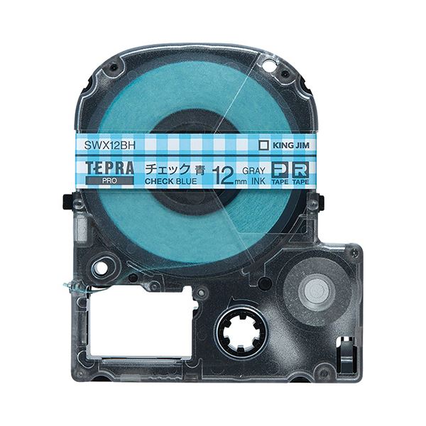 (まとめ) キングジム テプラ PROテープカートリッジ 模様ラベル 12mm チェック青/グレー文字 SWX12BH 1個 (10セット)