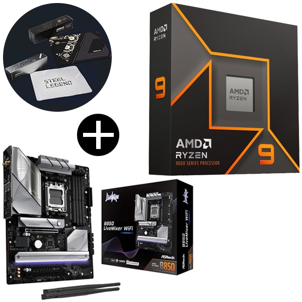 Ryzen 9 9900X W/O Cooler WOF CPU + ASRock B850 LiveMixer WiFi ATXマザーボード + ASRockオリジナルマウスパッド セット