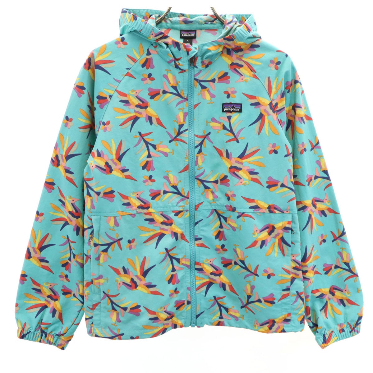 総柄 ナイロンジャケット XL ブルー系 レディース 古着