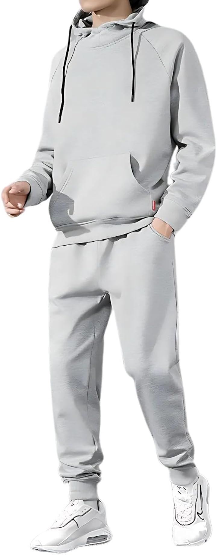 裏起毛 セットアップ メンズ 無地 スポーツウェア プルオーバー パーカー フーディー スウェットパンツ JP アルファベット(グレー, 2XL)