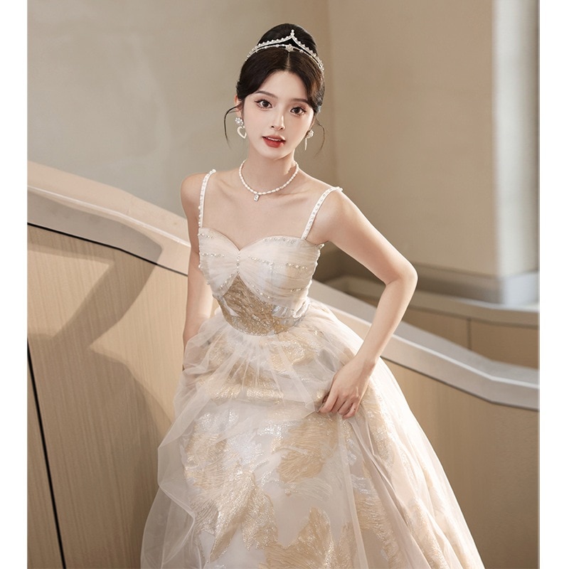 イブニングドレス宴会気質2024年秋冬新作フレンチライトラグジュアリーニッチサスペンダーホストアートテストパフォーマンス衣装 7,962円