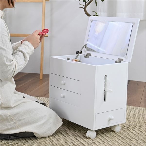 収納力たっぷり メイクワゴン ロータイプ メイクボックス ドレッサーワゴン ドレッサー リビングワゴ