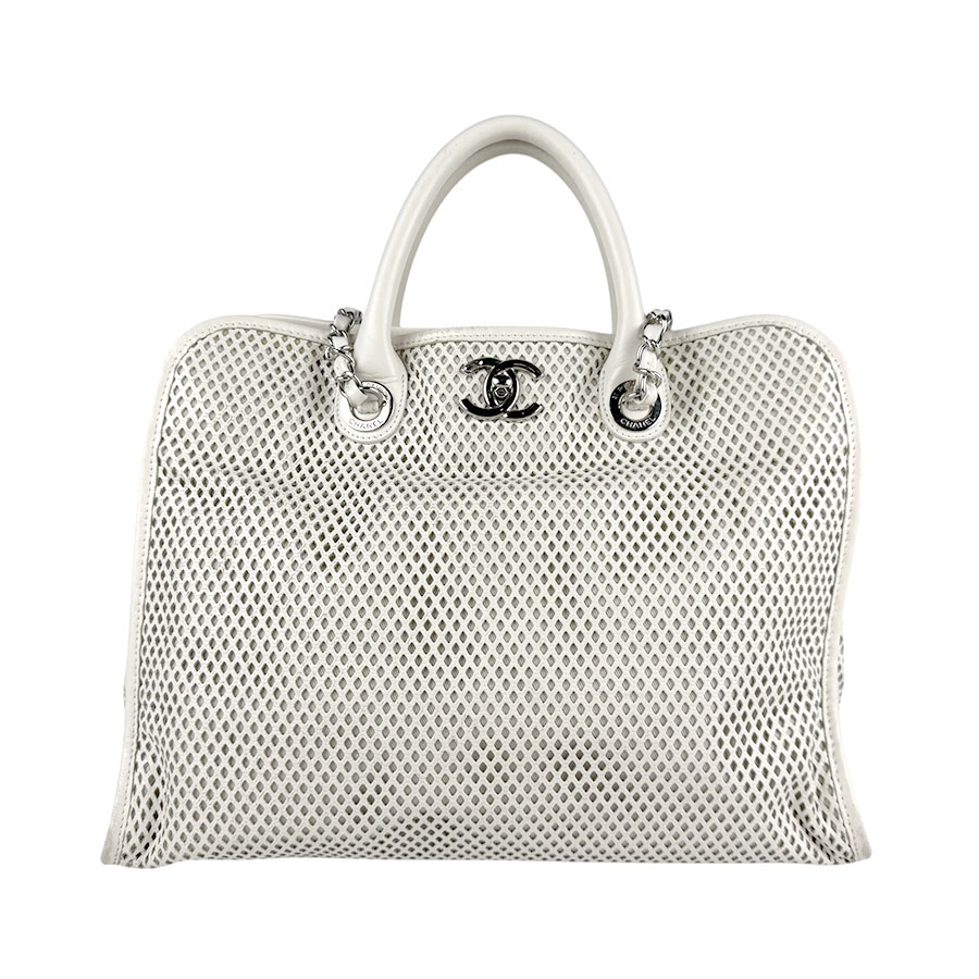 シャネル CHANEL ハンドバッグ ショルダーバッグ レザー ホワイト シルバー レディース z4108