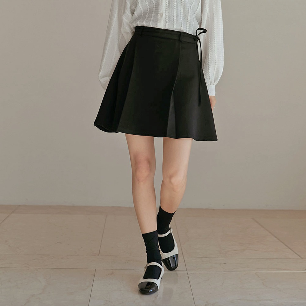 S-2XLレラストラップピンタックフレアミニスカート