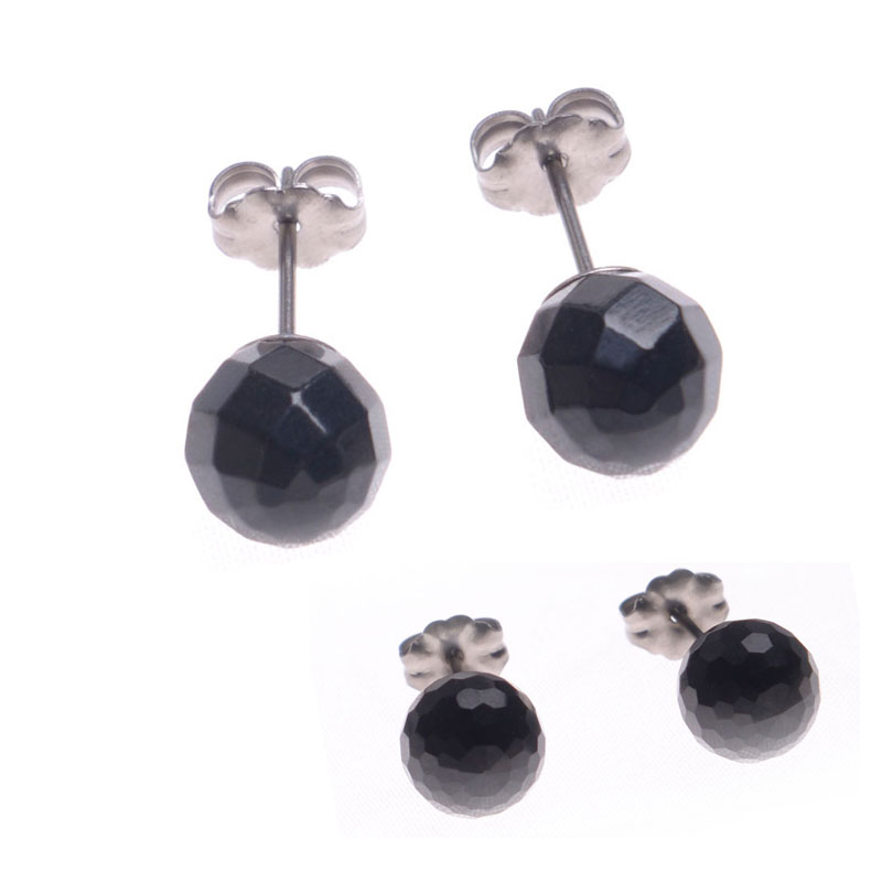 8mmジェットピアス 64面 128面 チタンポスト ファセットカット 切子 日本製