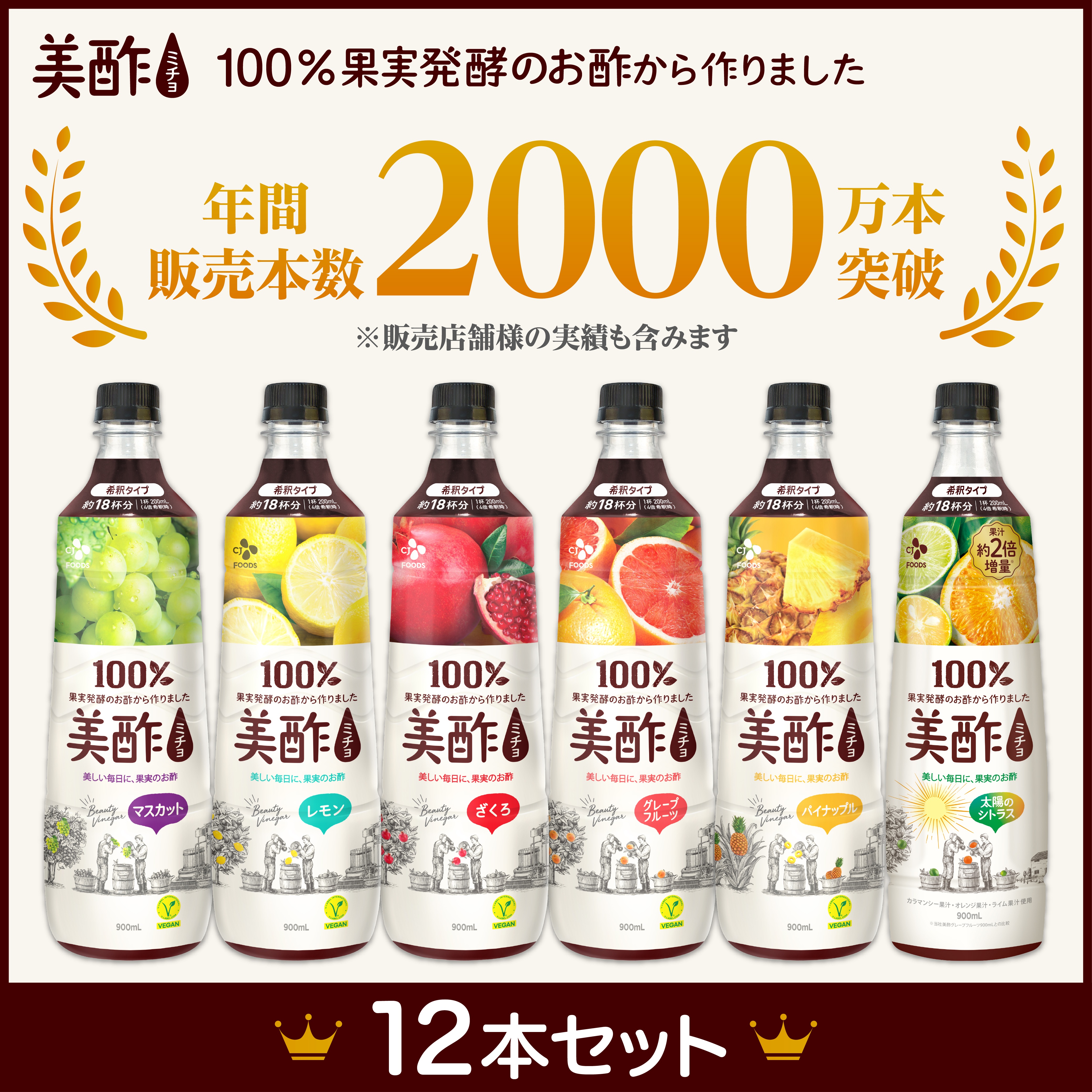 選べる美酢 ミチョ 希釈タイプ　900mL　大容量　12本セット 6種から3種よりどりセット！