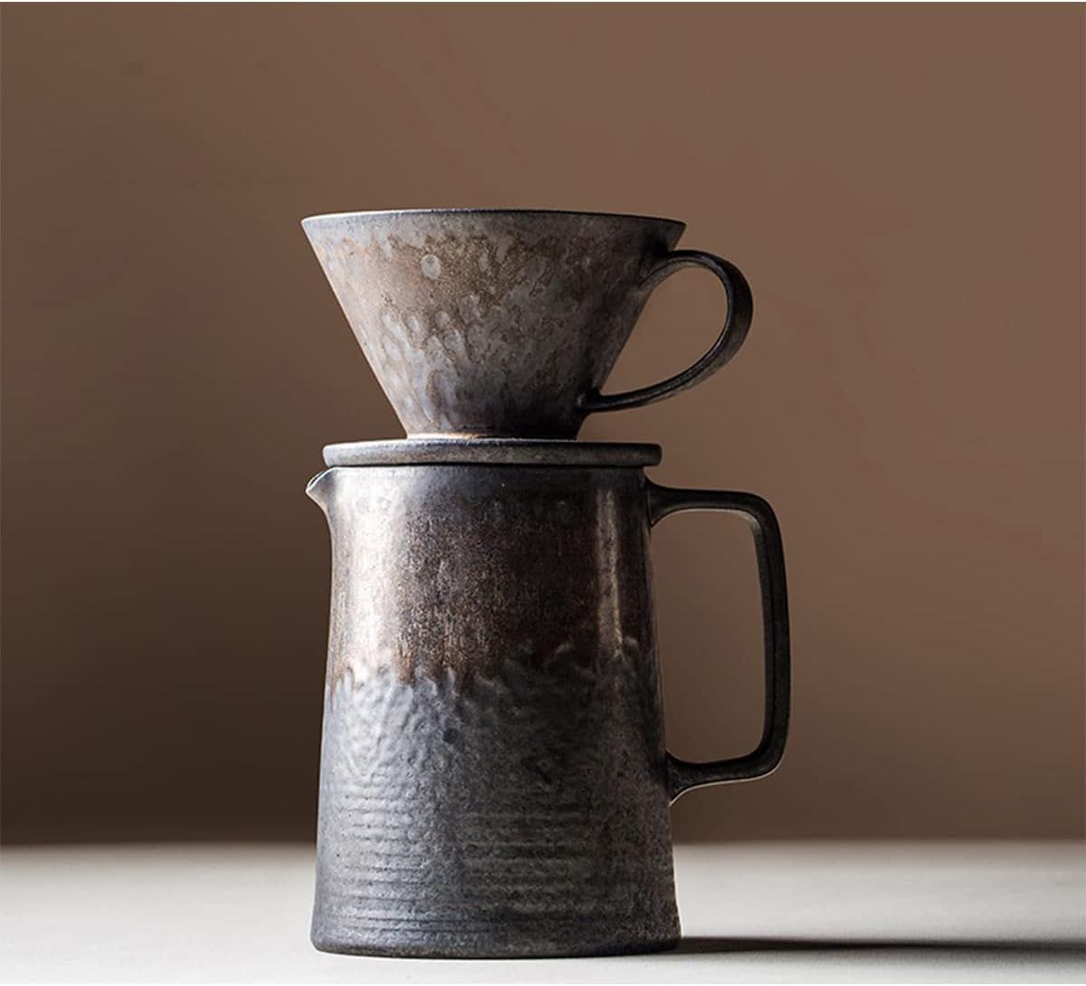 コーヒードリッパーコーヒーフィルターコーヒーサーバーセット陶器純金のコーヒーカップ復古鉄さび釉コーヒーフィルター1~4杯用