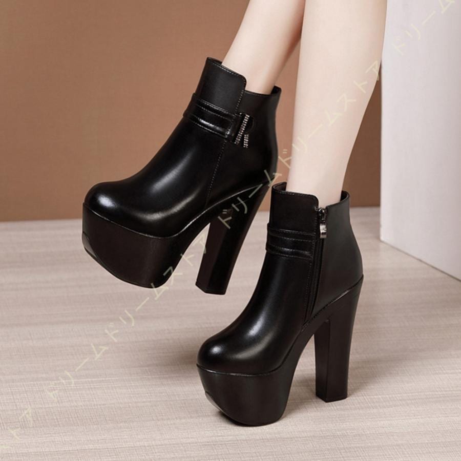15cm ハイヒール アンクルブーツ レディース 厚底 太ヒール ブーツ ショートブーツ 歩きやすい 高級感 ブーティ プラットフォーム ハイカット