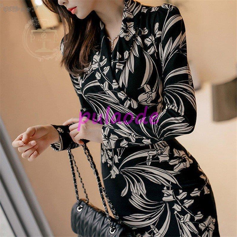 タイトワンピースレディース OL風 ｖネック シンプル ドレスワンピース 韓国風夏服 通勤 長袖 パーティー タイトワンピース 20代30代 二次会/七五三