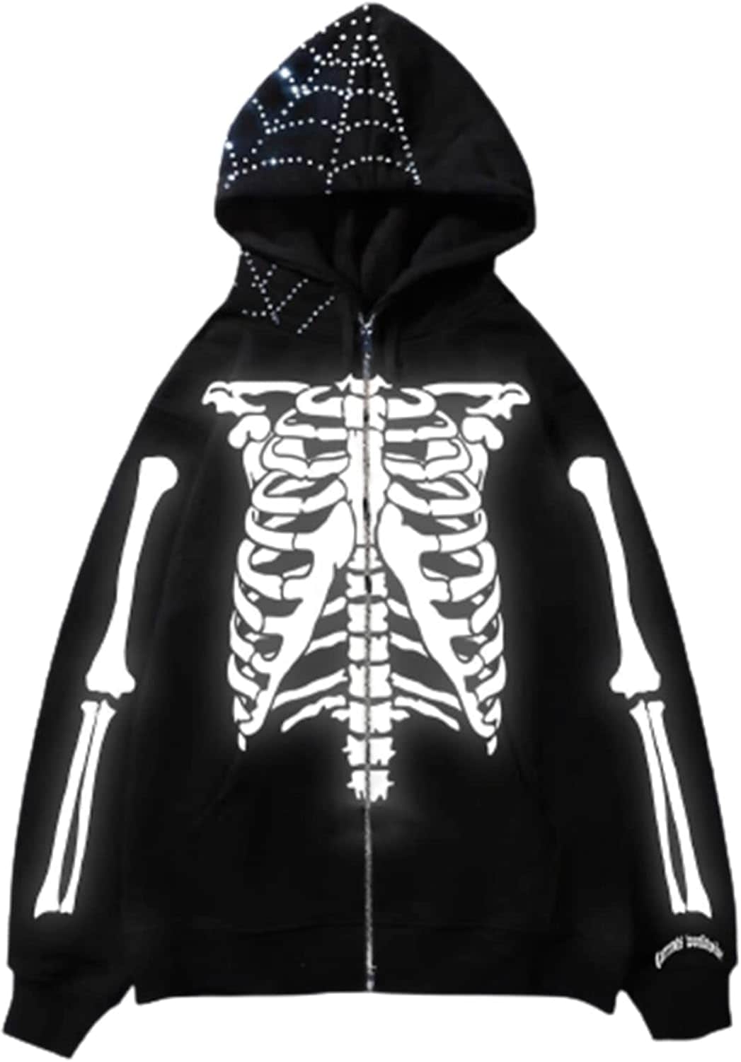 メンズ パーカー スケルトン柄 ホットフィットビジュー加工 サブカル ヒップホップ ストリート系 おしゃれ ジップアップパーカー スウェット ジャケット ジャージ 大きいサイズ ゴシックパンク B系