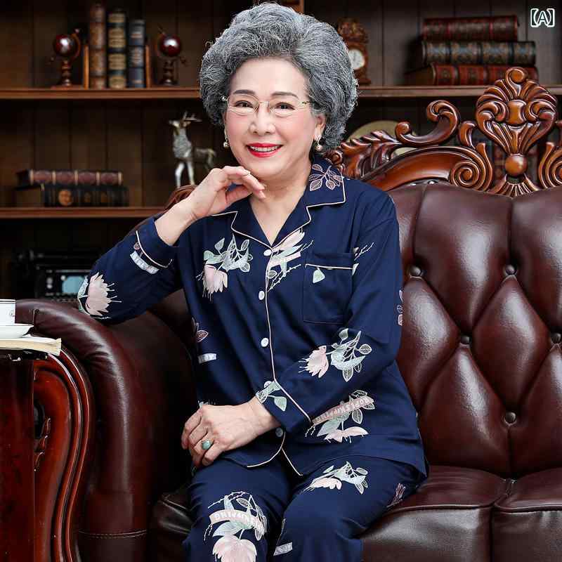 ママ　パジャマ　レディース ママ パジャマ レディース 春秋 薄手 コットン 長袖 綿 義母 大きめ サイズ セット