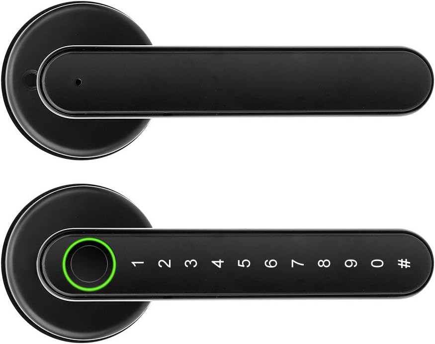 スマートドアロックキーレスエントリードアロック生体認証指紋フロントドアハンドルパスワード付きBluetoothアプリキーロック解除リアルタイムモニター自宅ホテルアパートガレージ室内