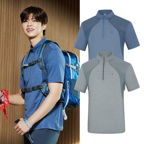 メンズ夏メランジュメッシュジップアップ半袖Tシャツクルーガー(男) KWT4954M
