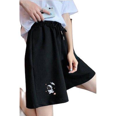 夏の運働の半ズボンの女子学生ゆったりして見えてやせて広い脚のカジュアルな薄い5分ズボン