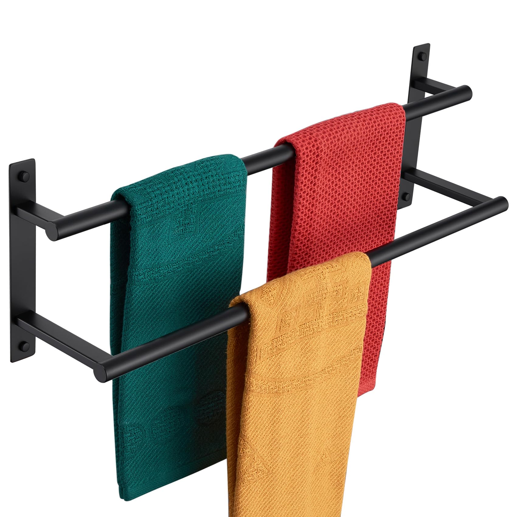 KOKOSIRI 20インチ ダブルタオルバー バスタオルラック バスルームタオルホルダー タオル収納 タオル棚 壁取り付け ステンレススチール マットブラック B5010BK-L20