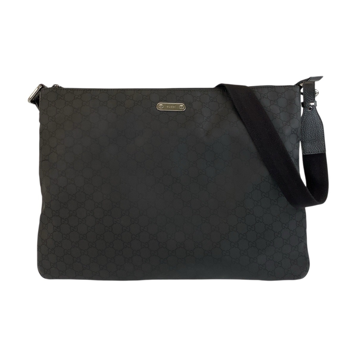 美品 GG柄 ブラック 黒 シルバー金具 ナイロン/レザー 190628 ショルダーバッグ メッセンジャーバッグ メンズ 503216