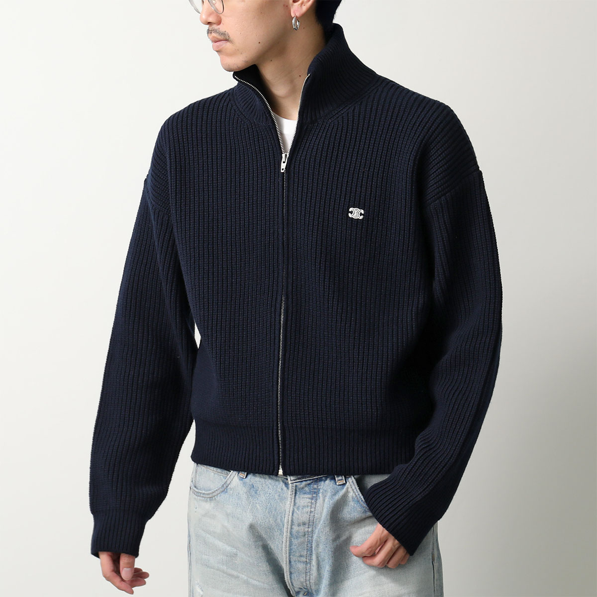 CELINE セリーヌ ジップアップ セーター RY09T0ZPV.07MR メンズ トリオンフ トラッカーセーター ウール リブニット ブルゾン