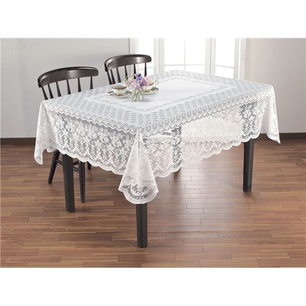 撥水加工レーステーブルクロスホワイト 140x140cm 正方形