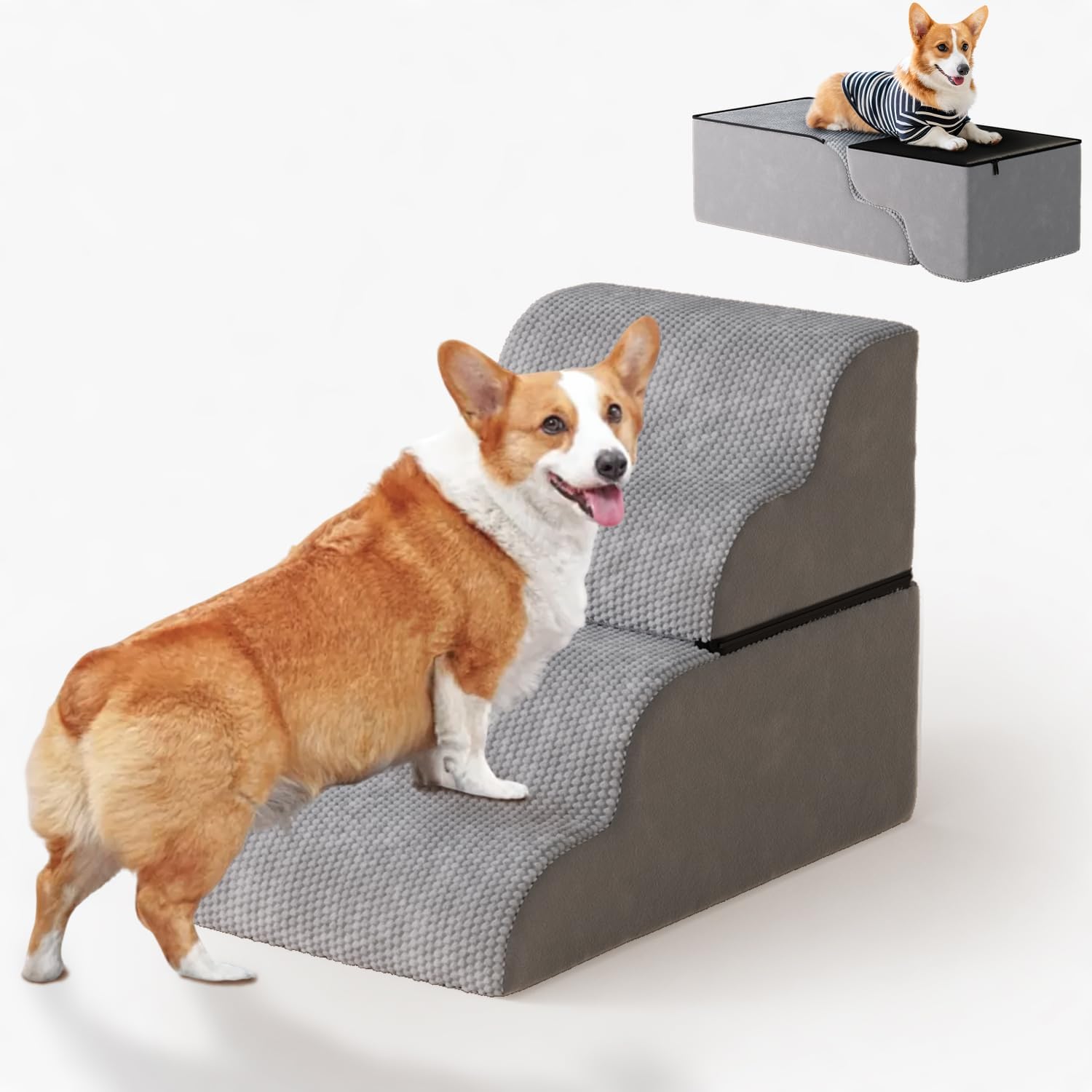 小型犬・高齢犬用 4段ステップ 滑り止め付き 耐荷重30kg 高さ50cm カバー取り外し可能