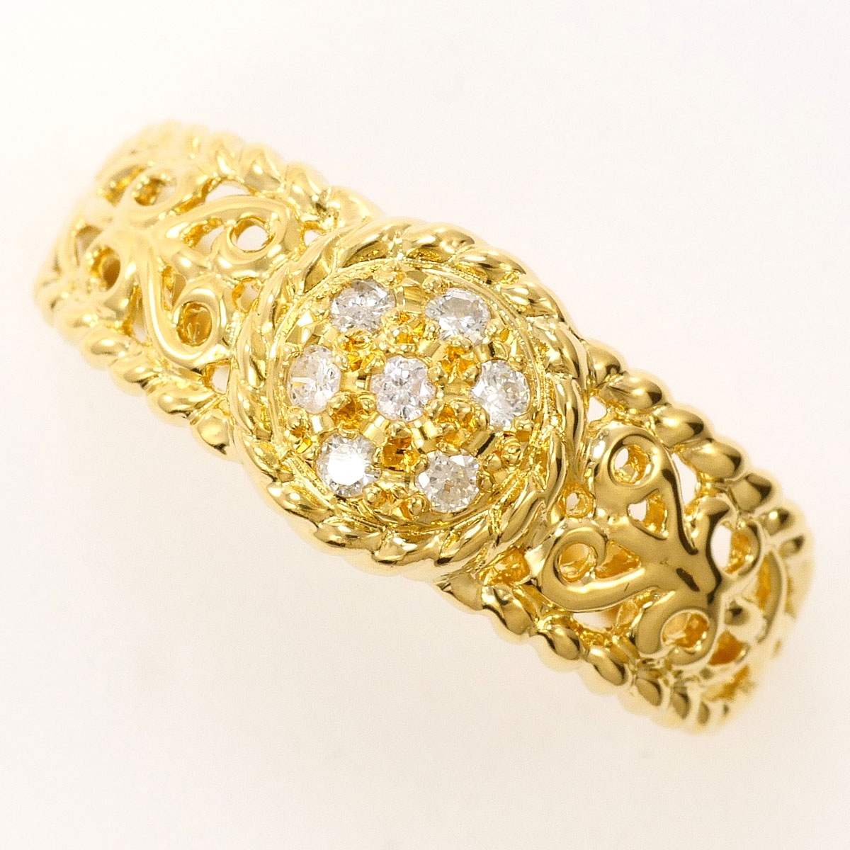 K18 18金 YG イエローゴールド リング・指輪 19.5号 ダイヤモンド 0.15ct 鑑別書 総重量約4.0g 中古