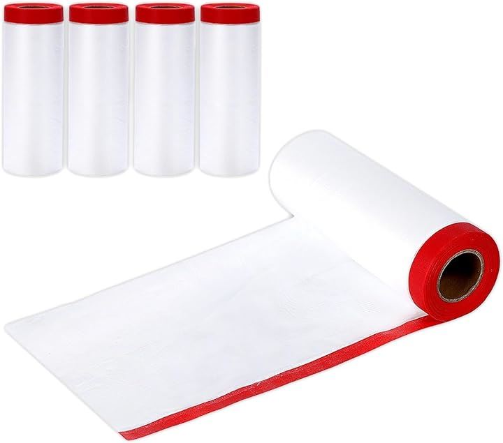 養生シート マスキングテープ付き 厚手 5個セット ロール 塗装 壁 養生テープ 透明 ビニール 幅3000mx長さ14m( 幅3000mx長さ14m)