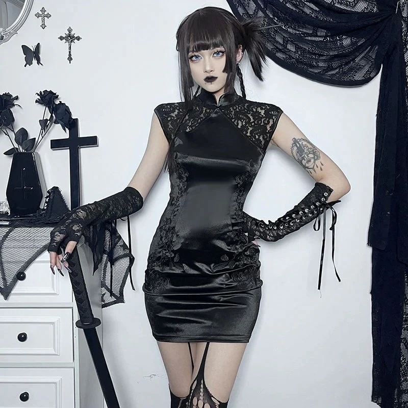 Lolita 二次元 レース刺繍ダーク改良チャイナドレスワンピーススリムで痩せた雰囲気のスカート 涼しく楽ちんセットアップ メイド服 5,103円