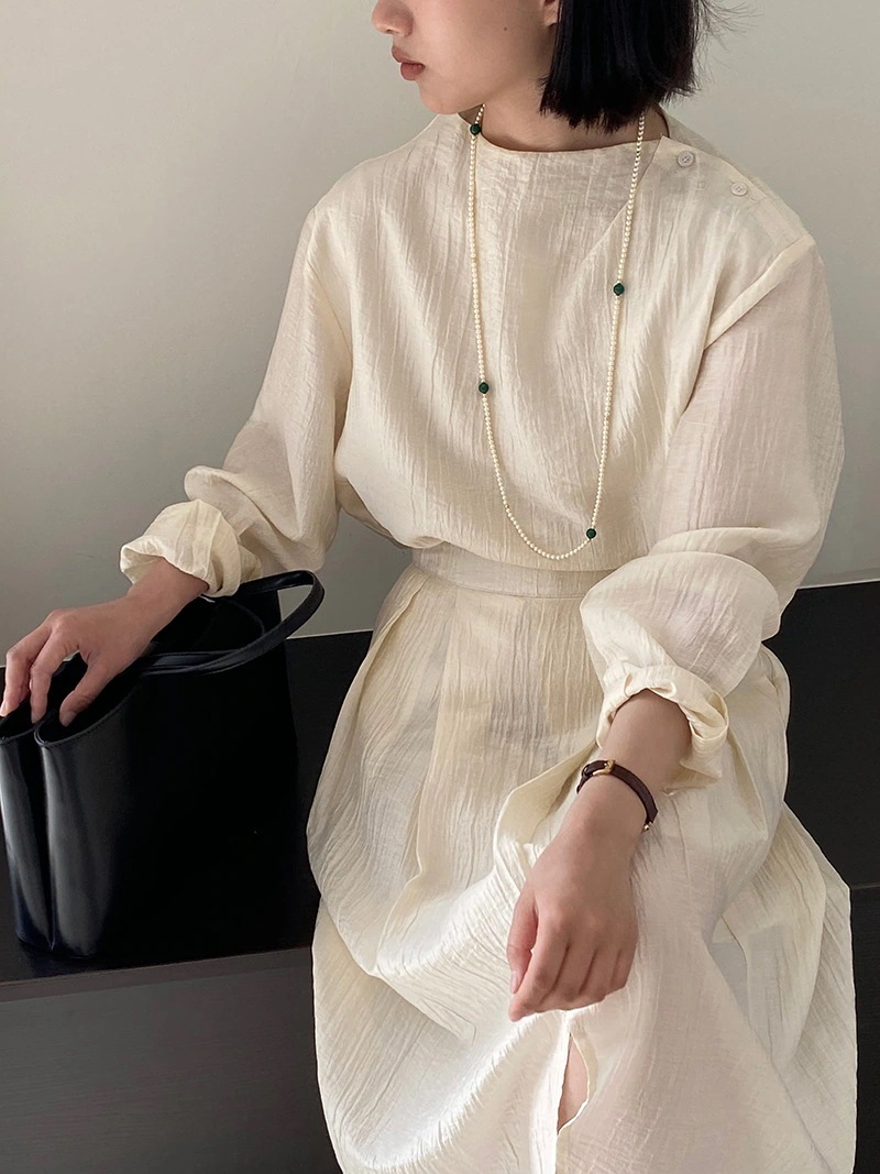 長袖ブラウス+スリット入りスカートシャツスカートセットアップ上下セット長袖日焼け止めUVカット紫外線対策夏ゆったり韓国ファッション