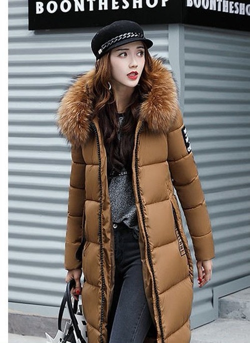 5231.ファーフード付きダウンコート（ブラウン）2019 春夏 sale 春夏 sale アウター ジャケット 美ライン おしゃれ きれいめ オフィス ビジネス お出かけ パーティー 女子会 普段使