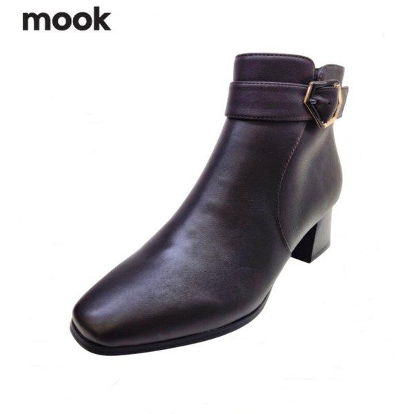 女性アンクル装飾ポイント発熱起毛裏地アンクルブーツ ダークブラウン_GN