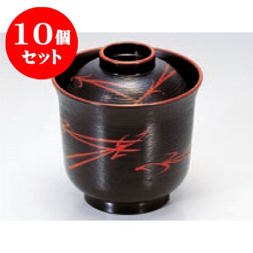 kbu3-859-08-793-10set 10個セット 漆器 ABS樹脂(耐熱温度70度) 羽反刷毛目椀黒天朱松葉 [9 x 9.4cm] 和食器 旅館...
