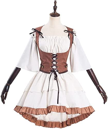 中世ヨーロッパ ワンピース コスプレ衣装 コスチューム 大サイズ 女子 レディーズ かわいい ハロウィン パーティー 二点セット (男性XL)