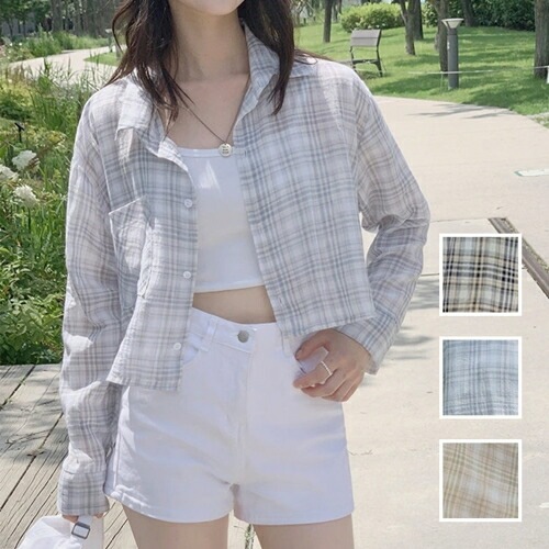 ブラウス シャツ 韓国 ファッション レディース 春 夏 秋 カジュアル コーデ シンプル 定番 セレカジ 20代 30代 40代 2025 チェック クロップド オーバーサイズ 重ね着