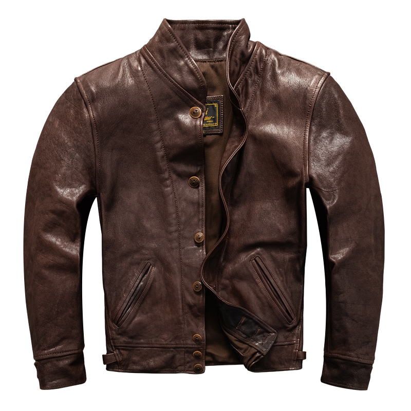 イタリア製ファーストレイヤー ゴートスキン ヴィンテージ アンコーティング メンズ アインシュタイン スタイル グリーン フルーツ カラー ショート スリム フィット