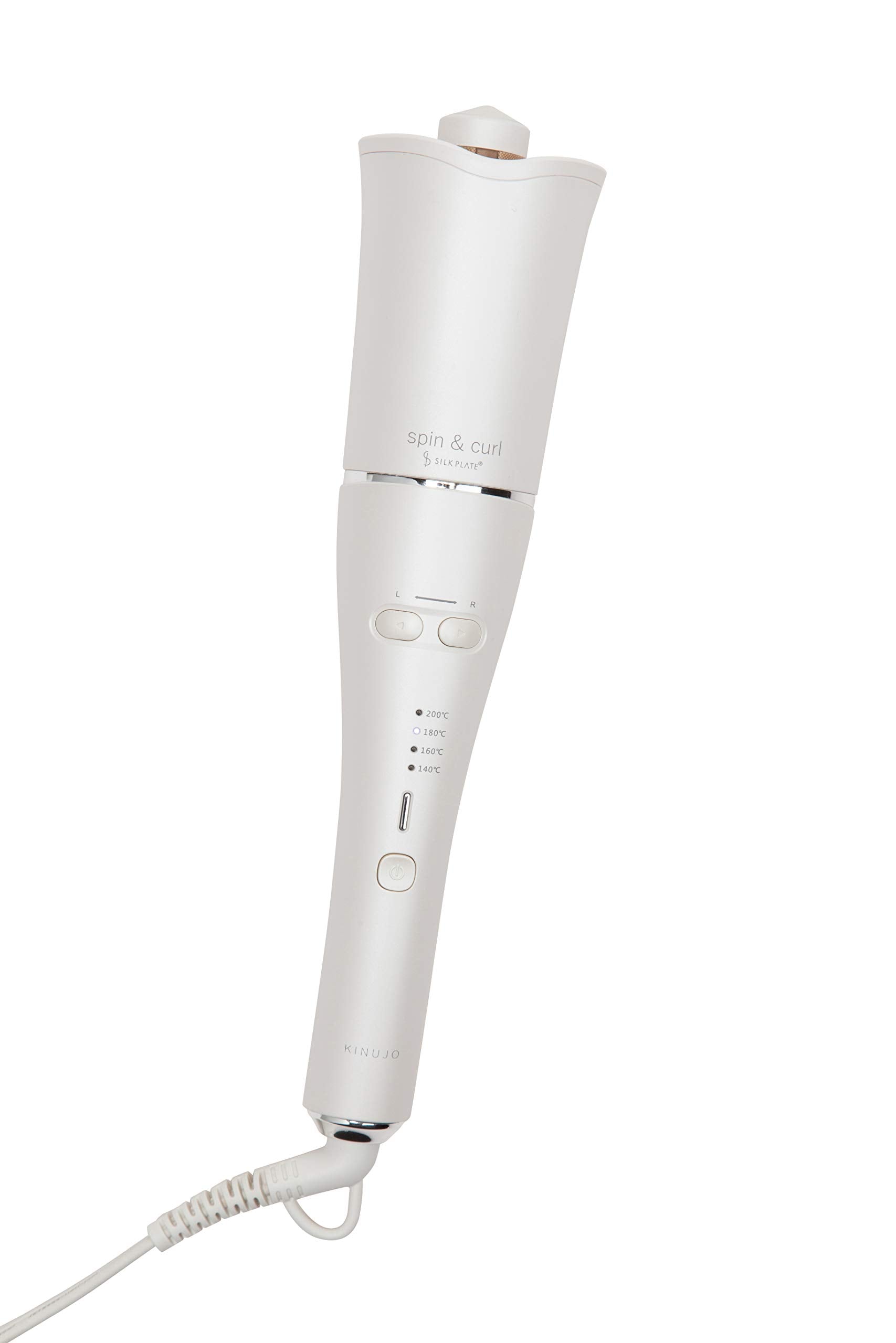 【海外対応・自動巻きヘアアイロン】spin & curl KINUJO シルクプレート プレミアムモデル ホワイト色 カールアイロン