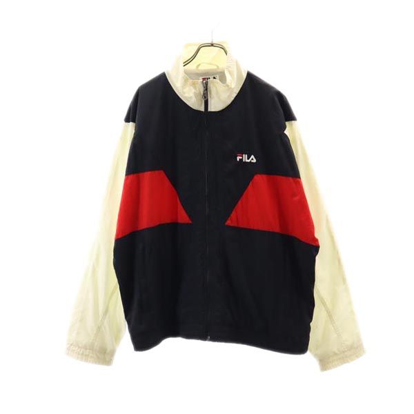 90s オールド スポーツジャケット XL ブラック×レッド×アイボリー 裏トリコット素材 ウインドブレーカー メンズ