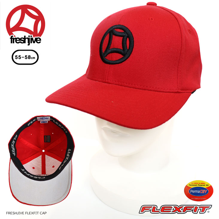FRESHJIVE FLEXFIT CAP フレッシュジャイブ キャップ 帽子 ロゴ 刺繍 帽子 ヘッドウェア レッド 赤 滑り止めゴム 伸びる フレックスフィット YUPOONG01