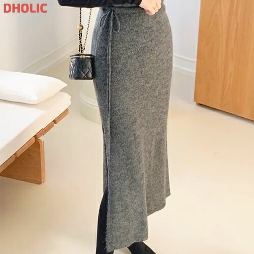 [メガ割りSALE]アルパカ混ドロストリボンニットスカート