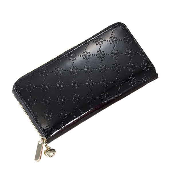 おしゃれnaクローバー 牛革コインスルー財布（ブラック）