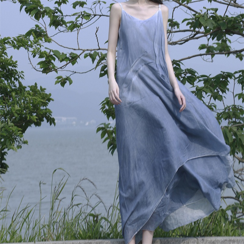 キャミソールワンピース 綿100% 無地 マキシワンピース 白 黒 水色 3色展開 キャミワンピ