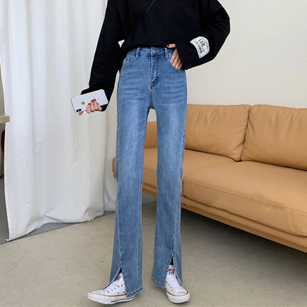 ボトムス パンツ デニム ハイウエスト スリット ブルー ブラック かわいい 大人可愛い きれいめ シンプル カジュアル 大人 上品 おしゃれ 主役級 存在感 春 夏 秋 冬 オールシーズン 個性的