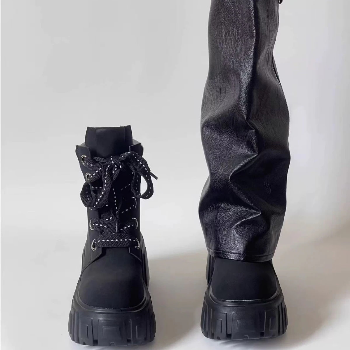 方源厚底ファッションレディース厚底ブーツ2025ハンサム二着パンツ