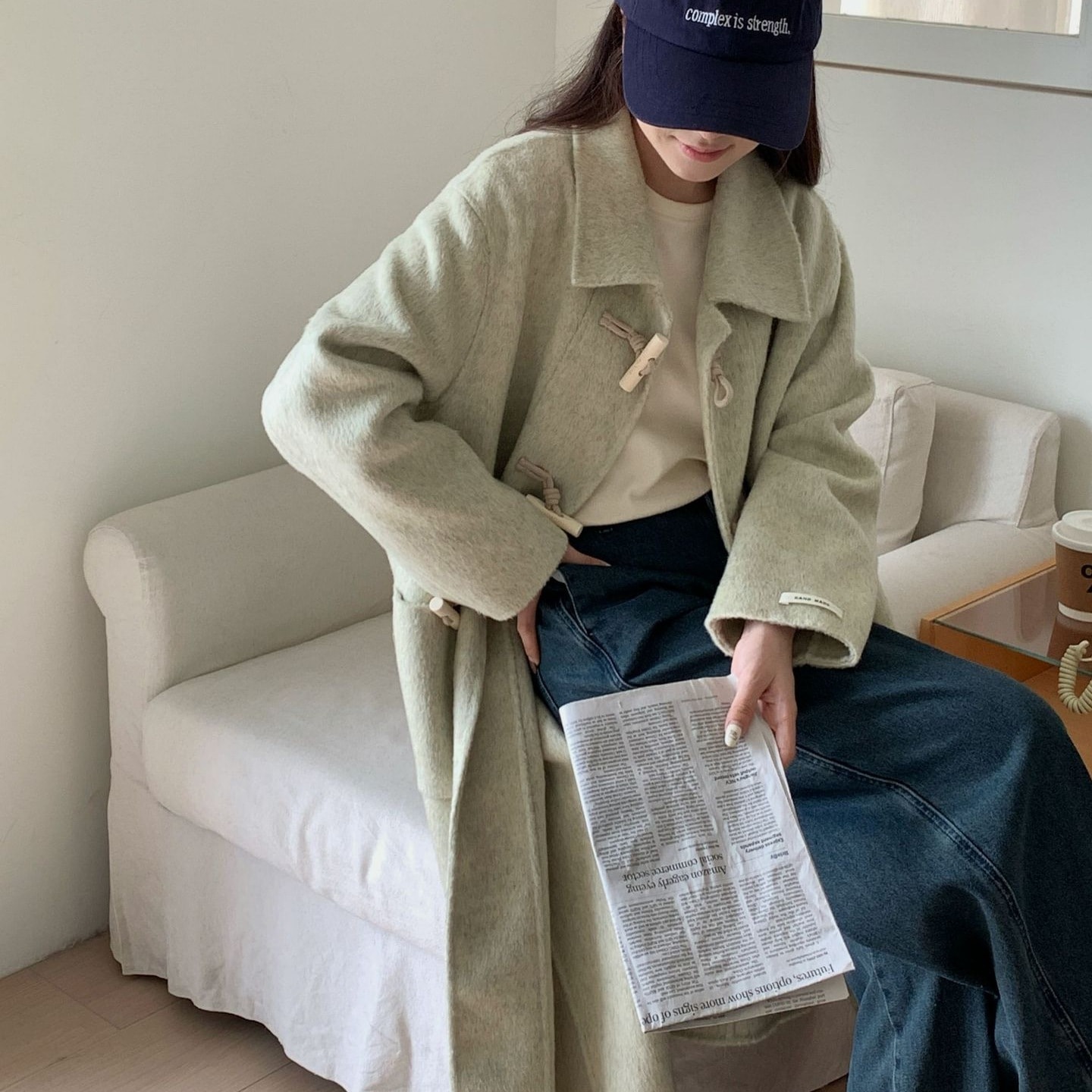 2025年新作年齢を感じさせない両面ウールコート（レディース）ロングラペルホーン型木製ボタン厚手の長毛カシミアアウターウェア