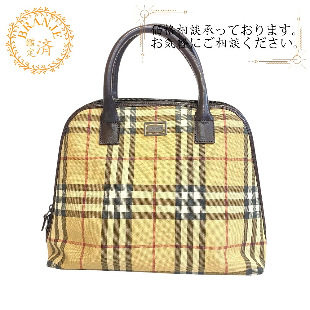 ノバチェック PVC ハンドバッグ ベージュ レディース