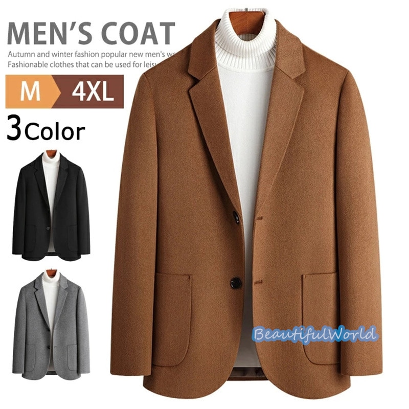 コート メンズ カシミヤコート ウールコート テーラードジャケット ビジネスコート ハーフコート ショート丈 冬服アウター 紳士服 防寒 保温 秋冬 暖かい N10