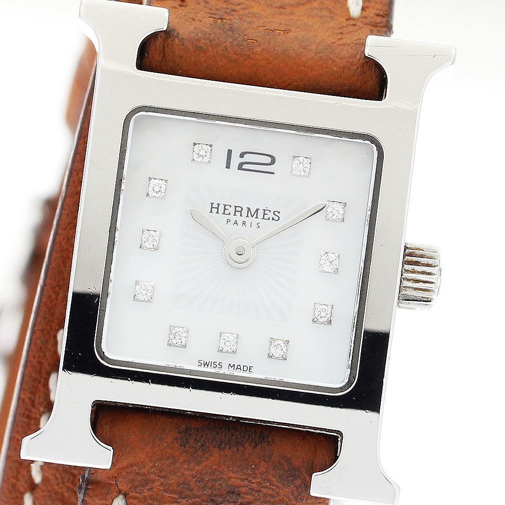 エルメス HERMES HH1.110 Hウォッチ ミニ 11Pダイヤ ホワイトシェル文字盤 クォーツ レディース _916302【中古】