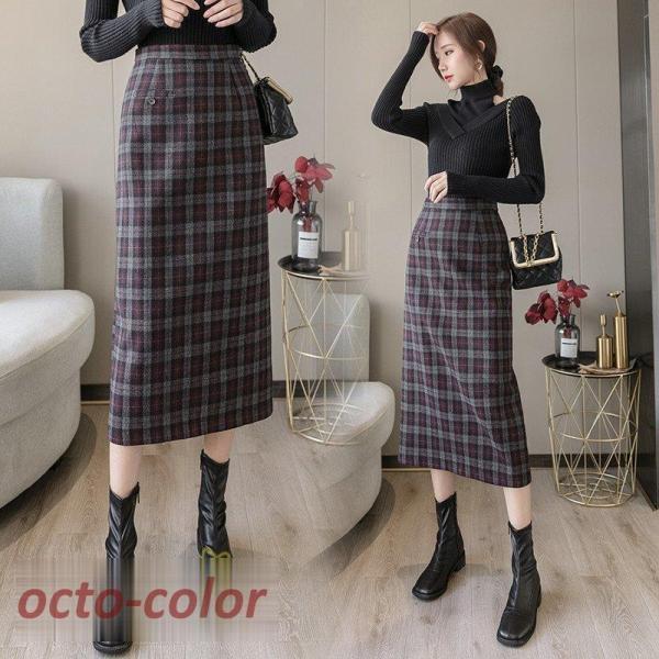 スカート レディース チェック柄 膝丈 ミディアムスカート Aラインスカート ラシャスカート カジュアルスカート ラシャ レトロ風 ボ 着痩せ 通勤 通学