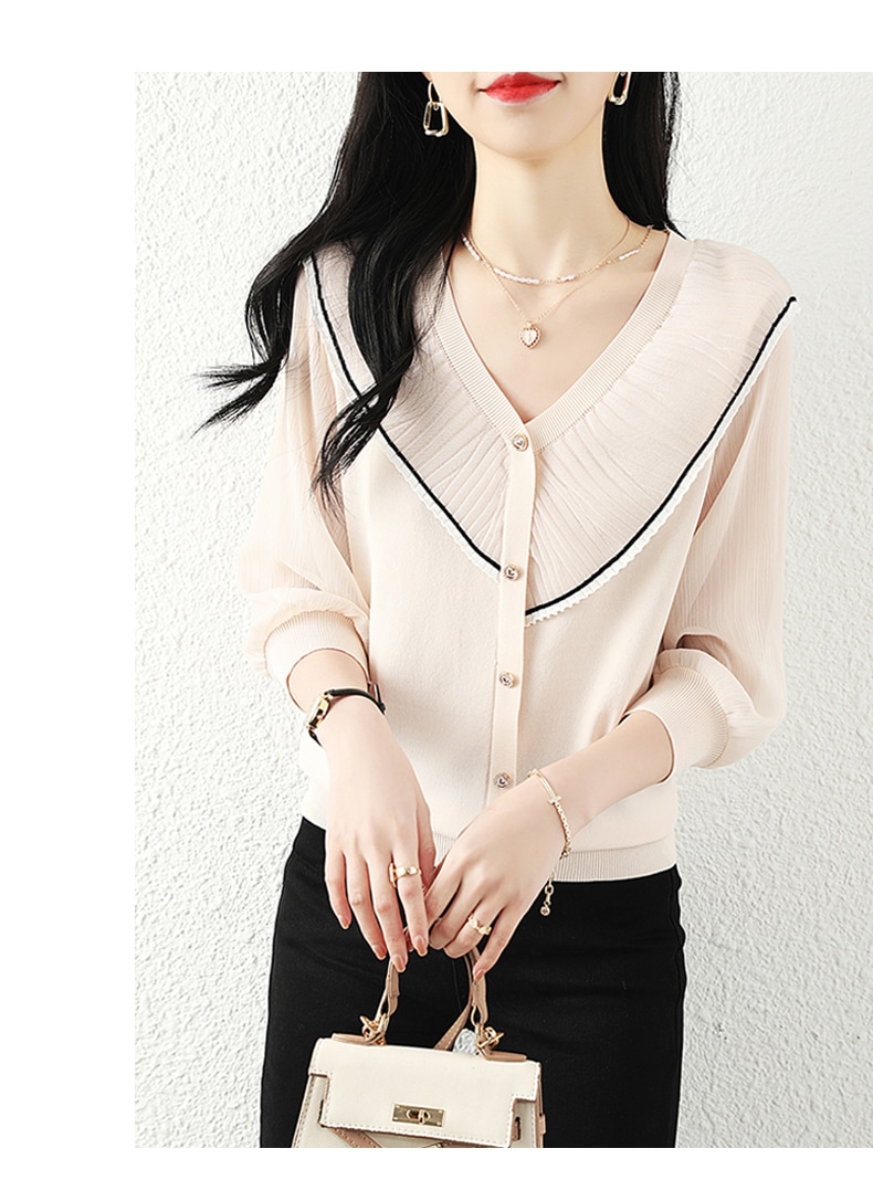 夏 エレガント 女性 ショート V ネック レース 薄い ニット ウェア トップ ブラック ベージュ S M L XL トップス 袖あり かわいい 大人可愛い きれいめ シンプル カジュアル 大人