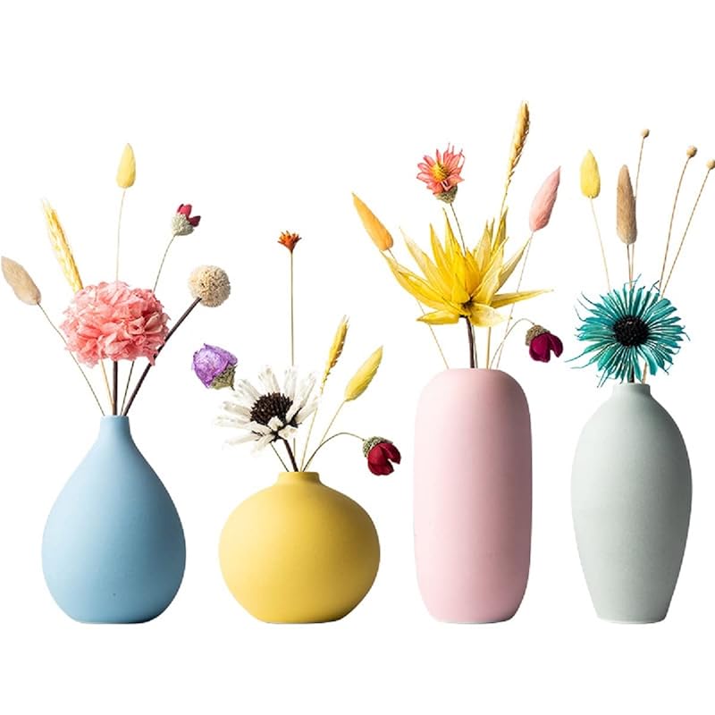 AIVAR 花瓶 陶器 一輪挿しフラワーベース おしゃれ セラミック花器 和風 洋風 4点セットミニ花器 小さめ 水生植物 生け花 ドライフラワー適用 インテリア 飾り瓶 母 父の日 ギフト (セット