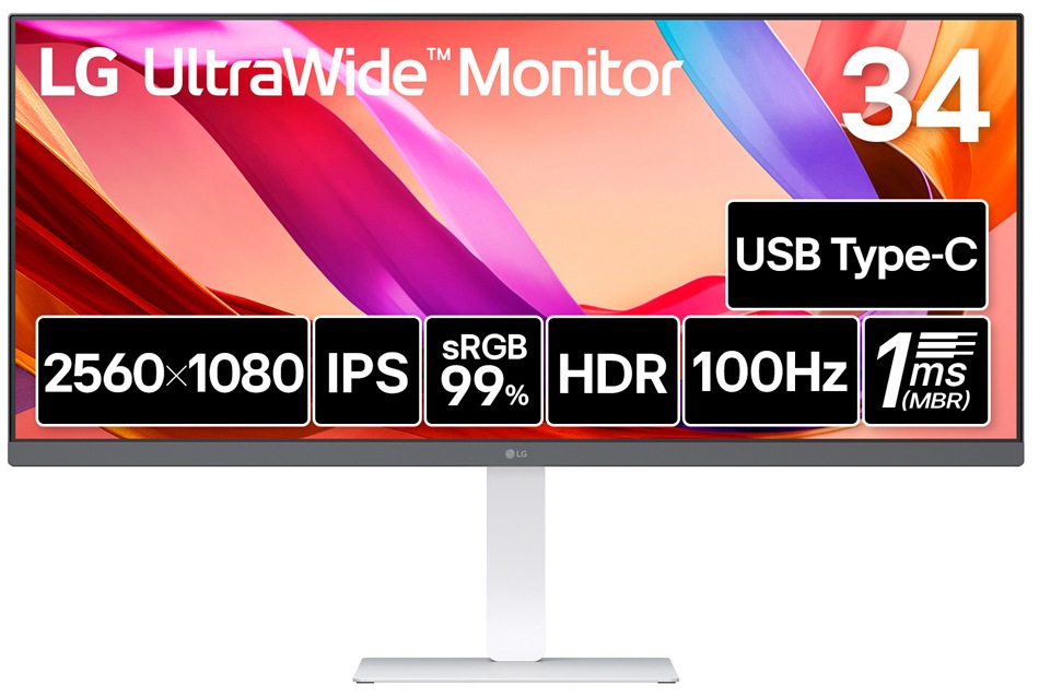 LGエレクトロニクスエルジー 液晶ディスプレイ(34型/IPS/WFHD 2560×1080/100Hz/5ms/HDMI/DP1.4/Type-C/VESA/3年保証・無輝点保証)(ホワイト)